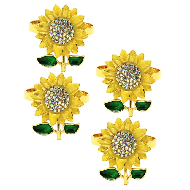 4 piezas hebilla de servilleta girasol anillos de toalla de metal anillo de toalla