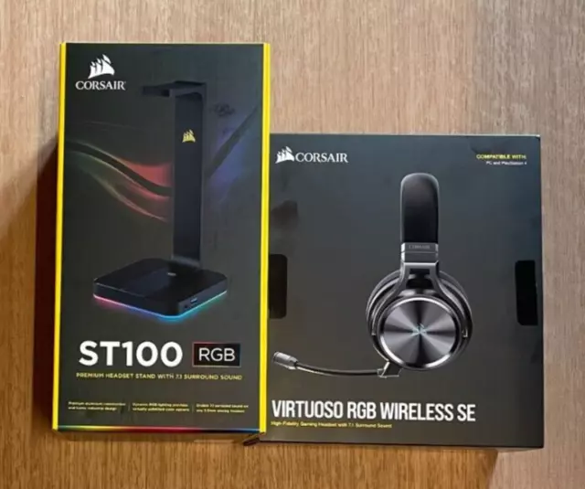 Corsair Virtuoso Wireless RGB Black 7.1 Headset AND Headset Stand ST100 7.1 soun