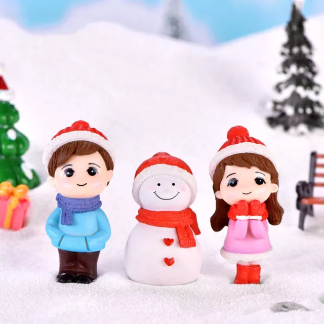 Winter Couple DIY Mini Miniature Figurine Snowman Micro Landscape Garden Decor#