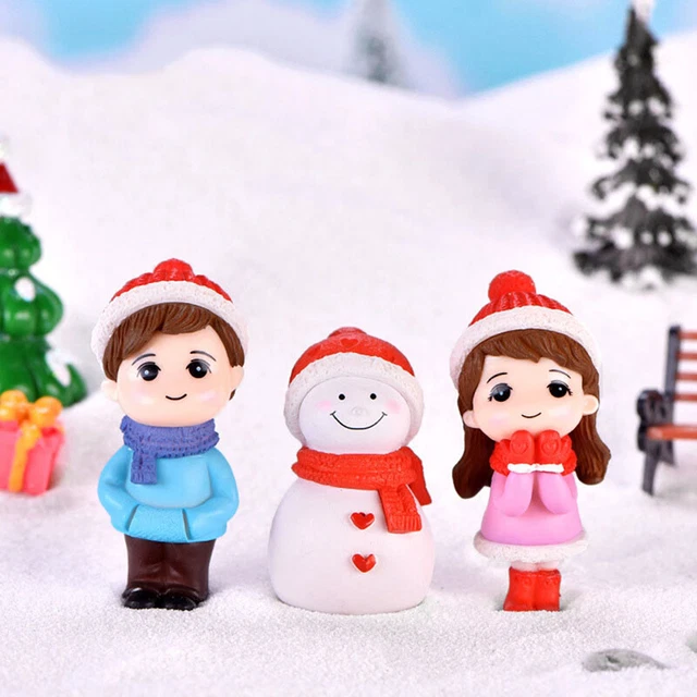 Winter Couple DIY Mini Miniature Figurine Snowman Micro Landscape Garden Deco'EN