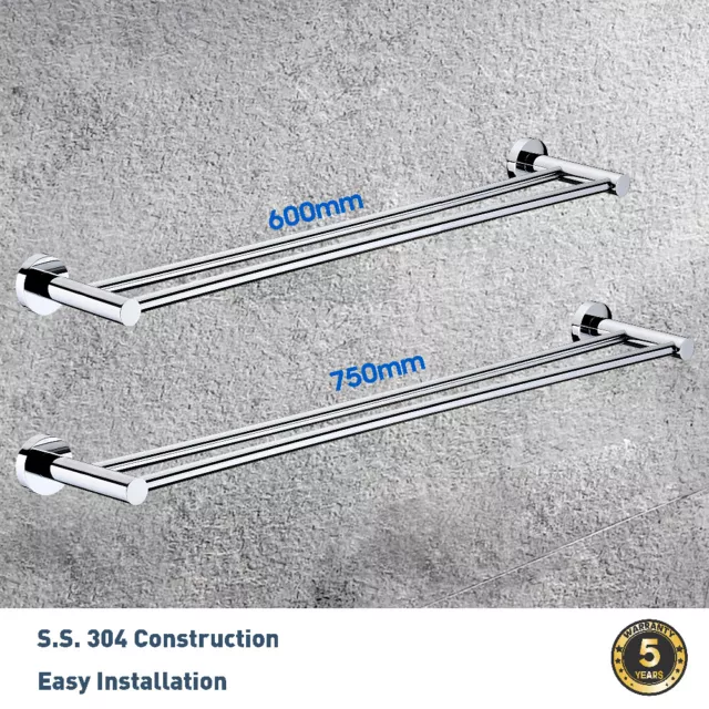 Double Towel Rail Towel Rack 600mm 750mm Wall Holder 304 Stainless Steel Chrome