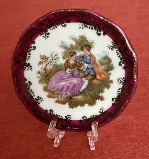 Vintage Limoges Miniature Plate w Courting Couple Art Monarch Porcelain France