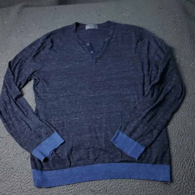 VINCE Cashmere Cotton Henley Sweater Shirt Mens L Large Gray Blue Long Sleeve
