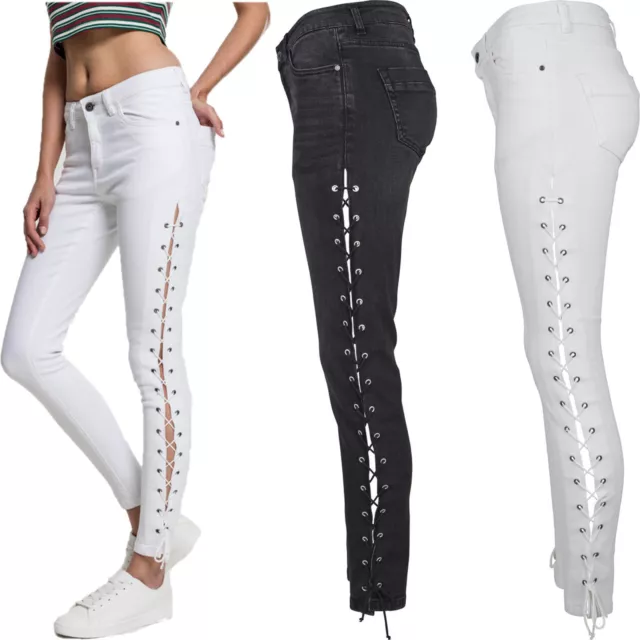 URBAN CLASSICS Pantaloni Jeans donna Ladies Denim Lace Up Skinny Pants