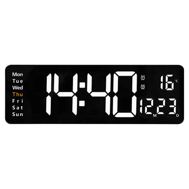 Réveil de bureau digital à LED 16" Grand écran LCD Horloge murale Température