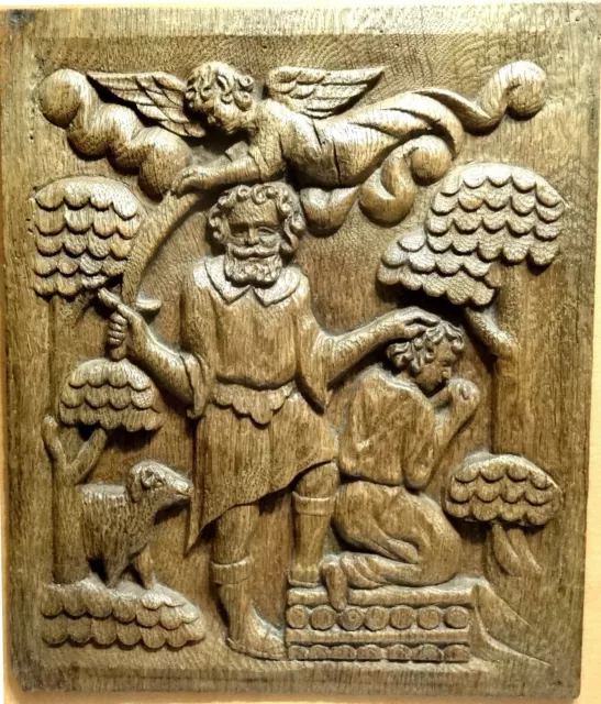 Panneau Relief En Chene - Le Sacrifice D'abraham - 17° S. Renaissance Oak Panel
