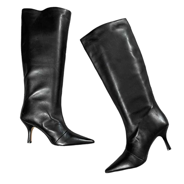 Loeffler Randall Women's Black Leather Whitney Knee High Kitten Heel Boot sz 8.5