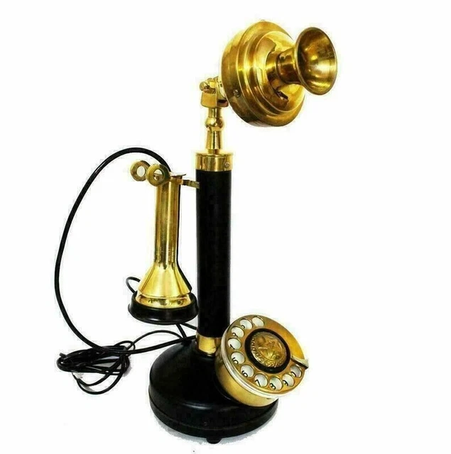 Teléfono fijo americano de latón vintage esfera giratoria candelabro teléfono dorado