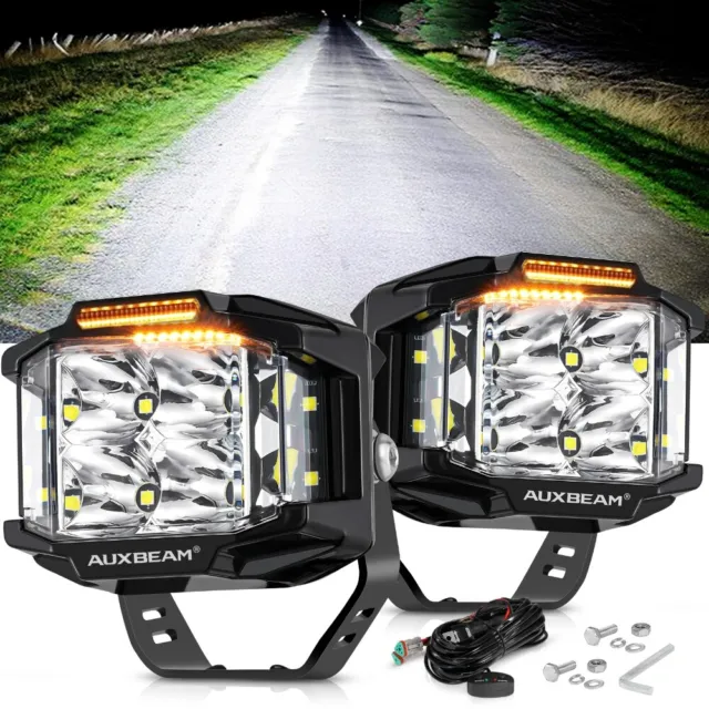 AUXBEAM 4'' 5" Side Shooter LED Work Light Bar Cube Pods DRL Fog Driving Lamps