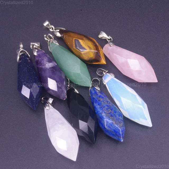 Natural Gemstone Faceted Drop Reiki Chakra Healing Pendant Beads Silver 11x35mm