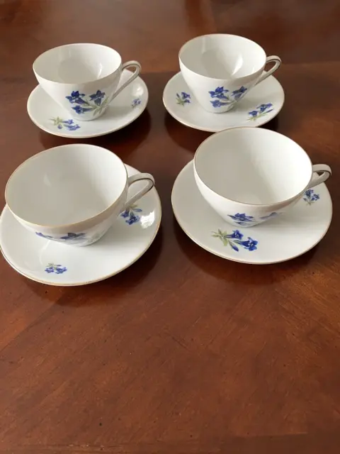 Hutschenreuther Alpine Bell 4 Sets of Cup & Saucer Tea Coffee Vintage Germany