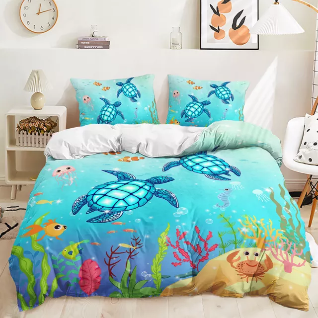 Ocean Sea World Sea Turtle Tropical Beach Sea Life Duvet Quilt Cover Bedding Set 2