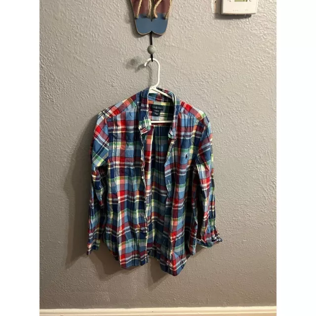 Boys Ralph Lauren plaid, long sleeve button up shirt, extra large, 18/20