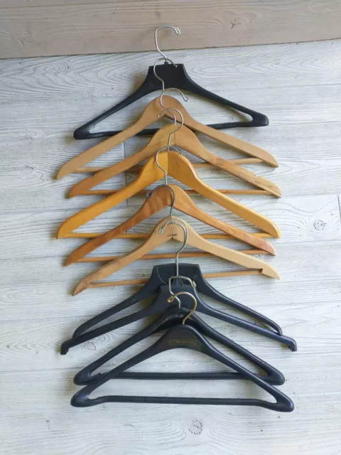10 Wood/Black Coat Suit Clothes Hangers Vintage Storage Hanging Mixed Lot