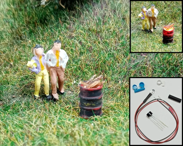 BURNING BARREL TON with LED Flickering Fire KIT Aral Track H0 S201 £6. ...