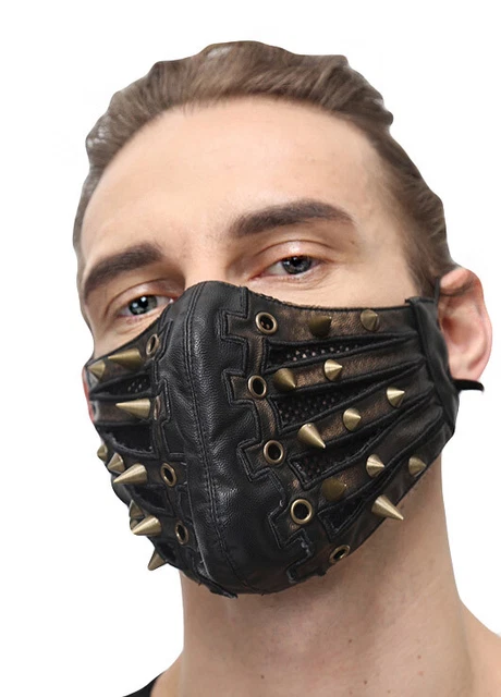 Masque noir et cuivré unisex imitation cuir avec lanières et pics,  Devil Fashio