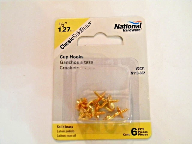 Stanley National Hardware N119-602  Solid Brass V2021 Cup Hook 1/2"   6 Pieces