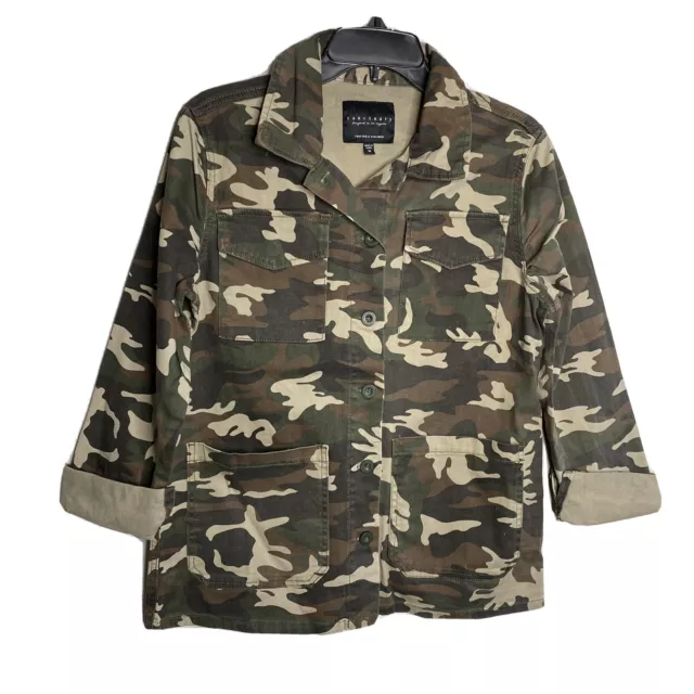 SANCTUARY Jacket Womens Olive Green Camo Button-Up NEW Pockets Cotton Canvas