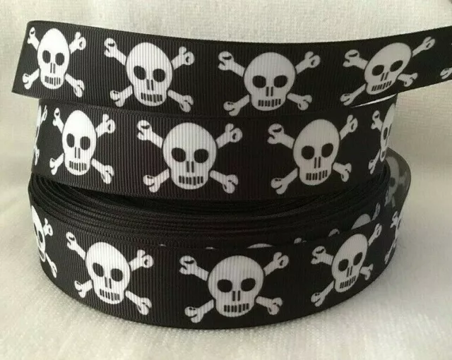 Skulls Grosgrain Ribbon 1" wide sold by 3M ~ Craft ~ Hair bows ~ *SENT TRACKED*