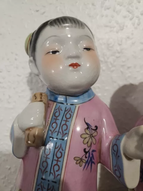 Pair Vintage Chinese Figures Handpainted Crackle Glaze 2