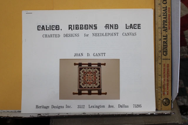 1977 Calico, cintas y encaje lona con aguja diseño trazado Joan D. Gantt