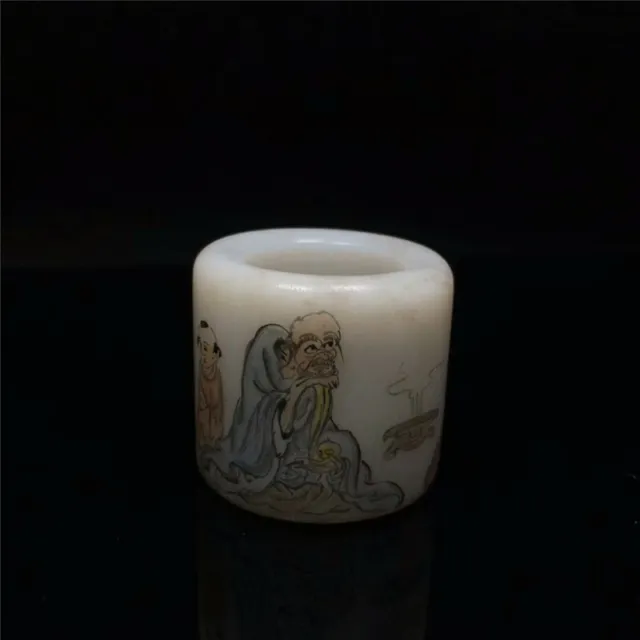 1.38"Exquisite Chinese Colored glaze Hand painted character Ring Fingerstall h97