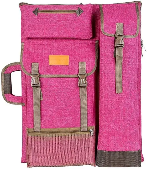Art Portfolio Case Artist Backpack Canvas Bag Large 26” X 19.5” Magenta Color