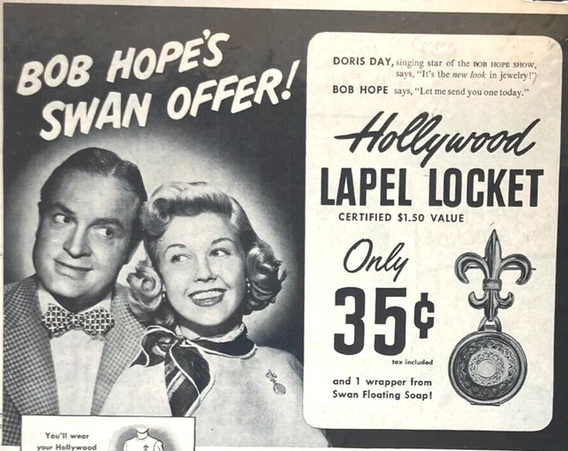 Vintage Swan Soap Bob Hope Doris Day Locket Offer 1949 Magazine Print Ad W24
