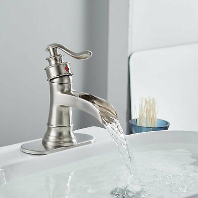 Brushed Nickel Bathroom Sink Faucet Waterfall Spout Single Handle/Hole Mixer Tap