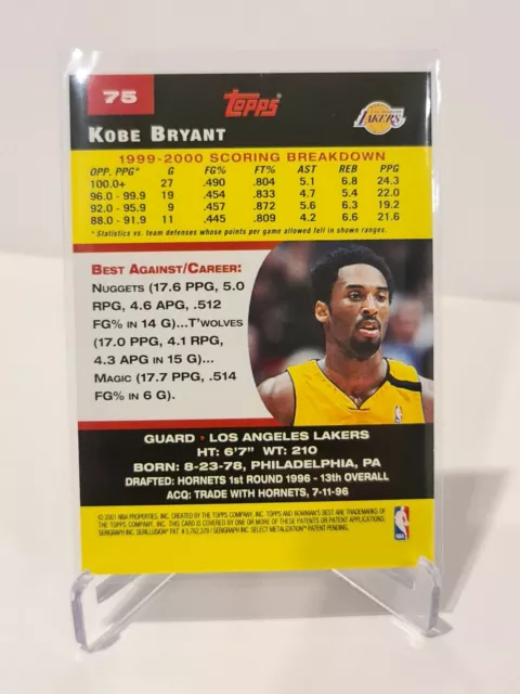 2001-02 Kobe Bryant Topps Bowmans Best Holographic Refractor #75 MINT 2