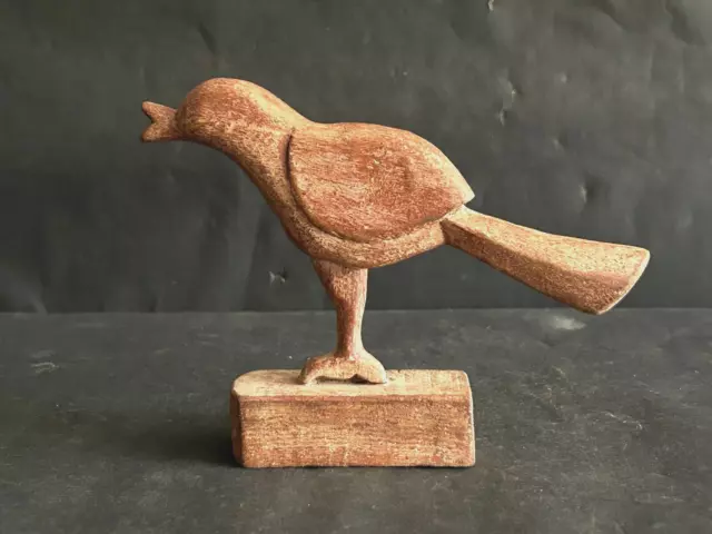 Vintage Tribal Art Hand Carved Unique Old Color Wooden Bird Figure Statue.