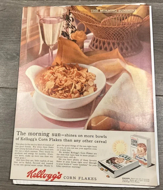 Vintage 1956 Kellogg's Corn Flakes Print Ad 10x13.5” The Morning Sunshine+Wesson