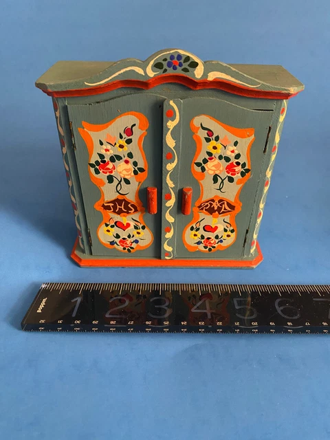 Vintage DOLLHOUSE MINIATURE: DORA KUHN German handpainted wood cupboard/wardrobe