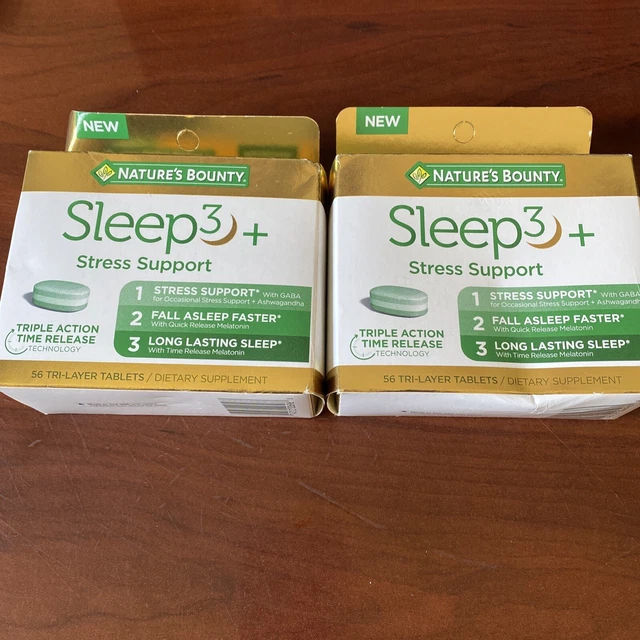 PAQUETE DE 2 tabletas Nature's Bounty Sleep3 + Stress Support 56 de tres capas