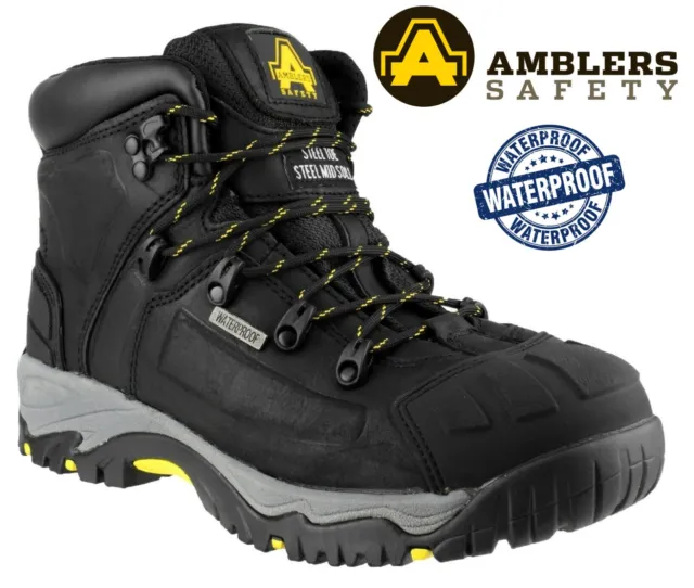 Mens Amblers S3 Waterproof Safety Work Boots Hiker Steel Toecap Lace Ankle Size