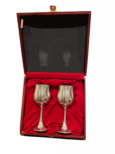 Royal Selangor Pewter goblet Flutes Set of 2, In Original Wooden Box