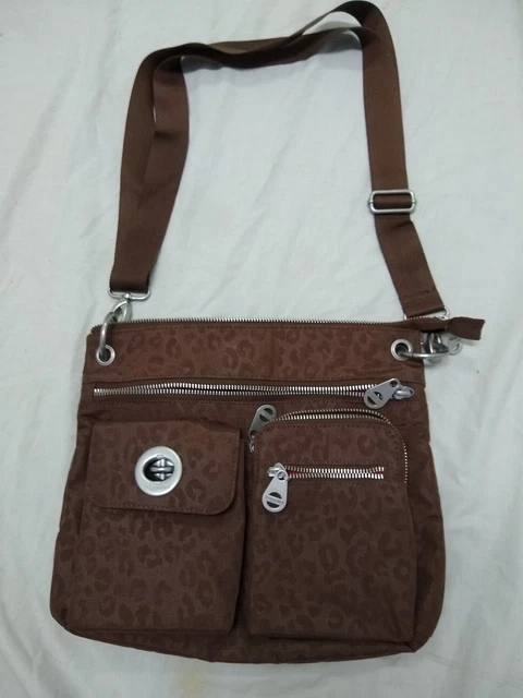 Baggallini Brown Leopard Shoulder Crossbody Large Nylon Handbag Travel Bag Purse