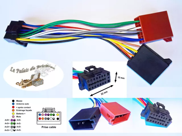 Câble adaptateur ISO 10 x 22mm autoradio JVC 16 pins