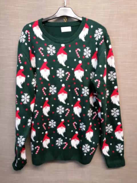 CHRISTMAS JUMPER MATALAN Easy Size L Gonk Santa Claus Green Red Long Sleeve Knit 9.99 PicClick UK