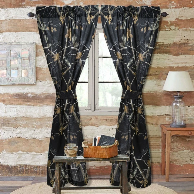 Realtree AP Black Camo Rod Pocket Curtain 2 Panels Long Window Sheer Drapes Set