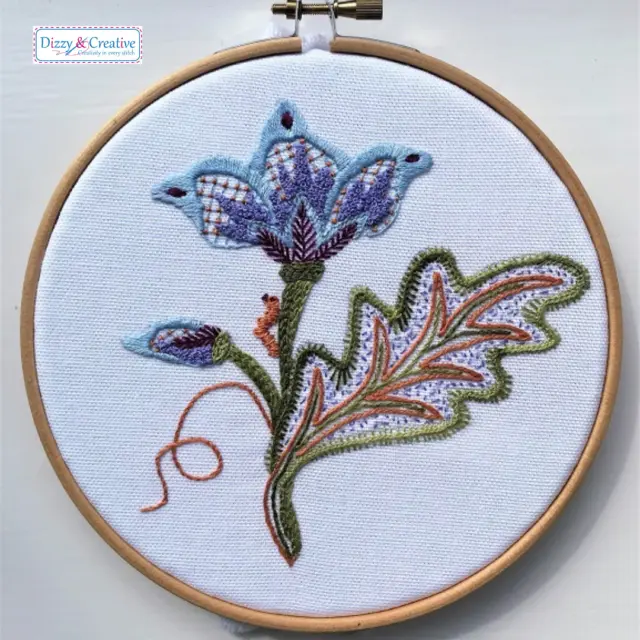 Crewel Flower Embroidery Kit - In 2 Stitch Steps created by Dizzy & Creative