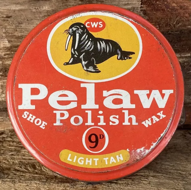 Vintage CWS Pelaw Polish Shoe Wax Advertising Tin Mid Century Cobbler Display