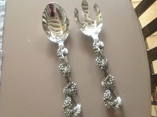 COUVERTS A SALADE STAINLESS EN INOX ET MANCHES DECORES