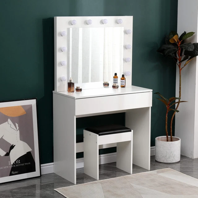 DRESSING TABLE WITH LED Mirror Modern Makeup Desk Vanity Table Set