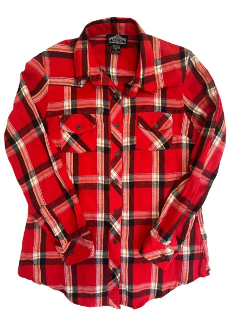 Women’s Flannel Button Down Size Small Plaid Long Sleeve Red Black