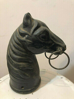 Old Vtg Collectible Cast Iron Double Ring Horse Hitch Post Topper Heavy