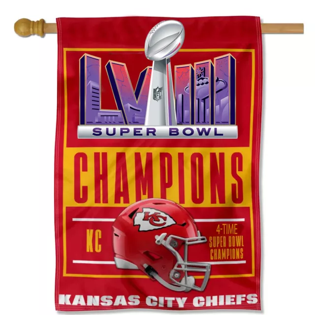 KANSAS CITY CHIEFS Super Bowl LVIII 2023 2024 Champions Banner Flag