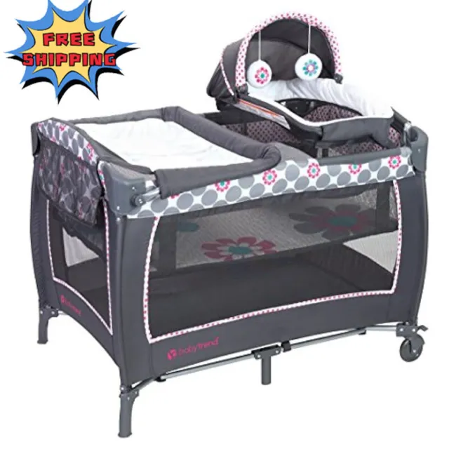 Fold Baby Crib Mobile Infant Nursery Bed Bassinet Nursery Center Cradle Playpen
