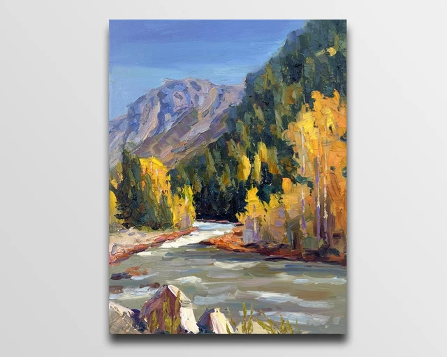 River painting Original art Impressionism Oil on canvas by E Chernyakovsky