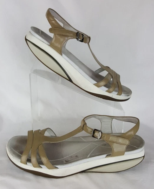 MBT Size 43 Sandals 12-12.5 US Rocker Tan Leather Sadiki T Strap Toning Fitness